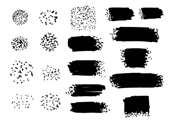 Nagy gyűjteménye fekete festék, tinta stroke, filctoll, kefe, vonalak. A művészi tervezés mocskos elemei. Vektor illusztráció. Fehér alapon elszigetelve — Stock Vector