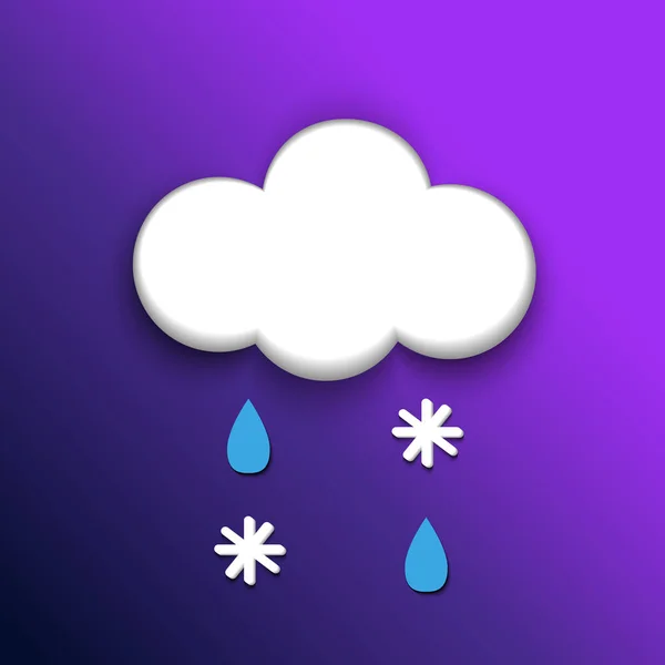 Значок погоды - облачность со снегом и дождем. Иллюстрация на фиолетовом фоне — стоковый вектор