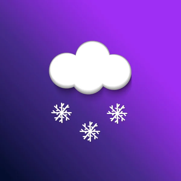 Icona meteo realistica - Una nuvola con neve. Illustrazione su sfondo viola — Vettoriale Stock