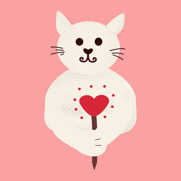 Cute cat with a magic wand and a heart. Romantic valentines day for greeting card or poster. The cat gives a heart. leaflets, invitations. vector concept. Cartoon. — Stock Vector