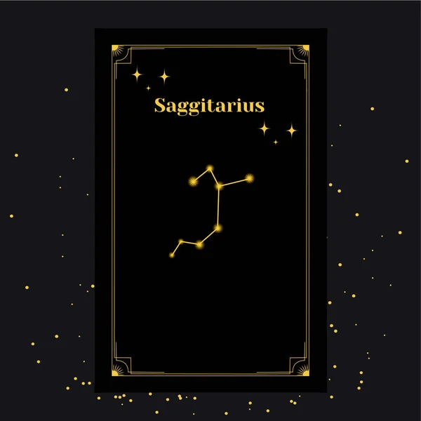 Saggitarius Signs, Zodiac Background (en inglés). Hermosas imágenes vectoriales en medio de una galaxia estelar con la constelación — Archivo Imágenes Vectoriales