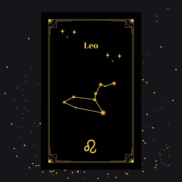 Leo Signs, Fondo del Zodíaco. Hermosas imágenes vectoriales en medio de una galaxia estelar con la constelación — Archivo Imágenes Vectoriales