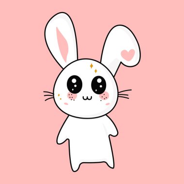 Şirin kawaii tavşanı. Sevimli karakter tasarımları. Hayvan karalamaları. Çocuk grafikleri. Bir tılsım. Kawai. Maskot. Vektör illüstrasyonu.