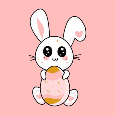 Yumurtalı, vektör kawaii karikatür tarzında Paskalya tavşanı.