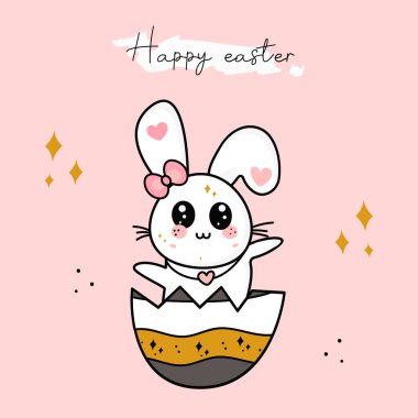 Sevimli Paskalya tebrik kartı paskalya tavşanı vektör kawaii karikatür tarzında yumurta ile