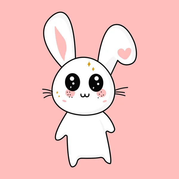 Schattig kawaii konijn. Schattig karakter design.Animal doodles.Childrens graphics. Een talisman. Kawaii. Mascotte. Vectorillustratie. — Stockvector