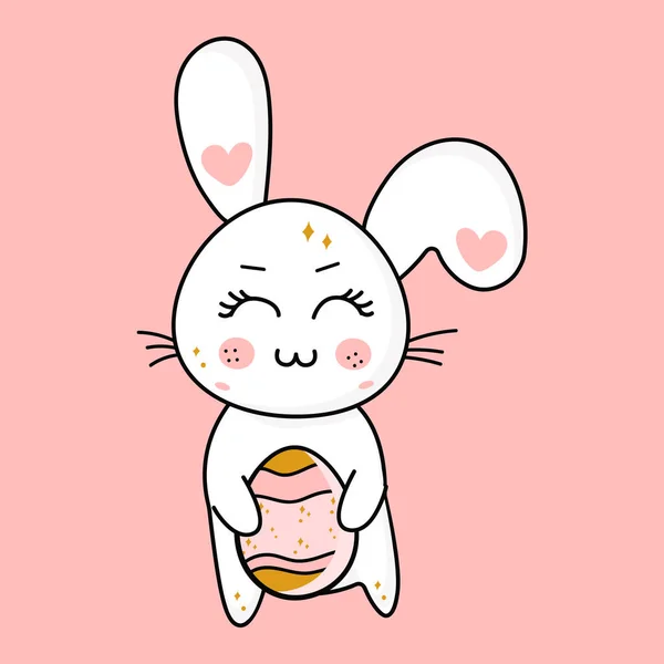 Lapin de Pâques dans le style vectoriel de dessin animé kawaii avec oeuf — Image vectorielle