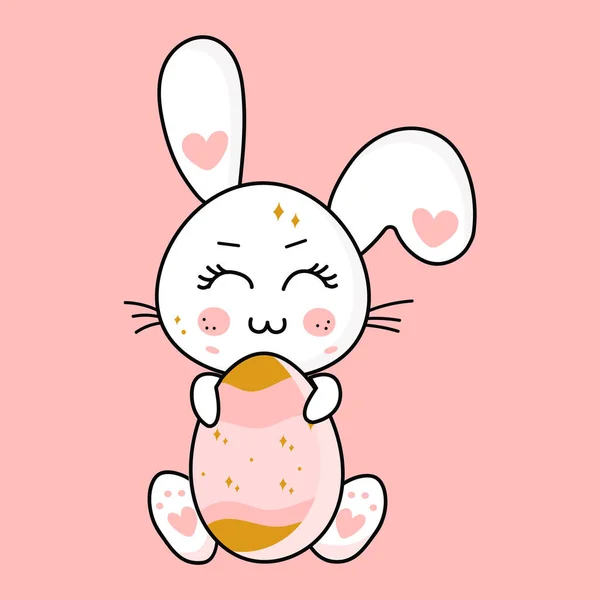 Osterhase im Vektor-Kawaii-Cartoon-Stil mit Ei — Stockvektor