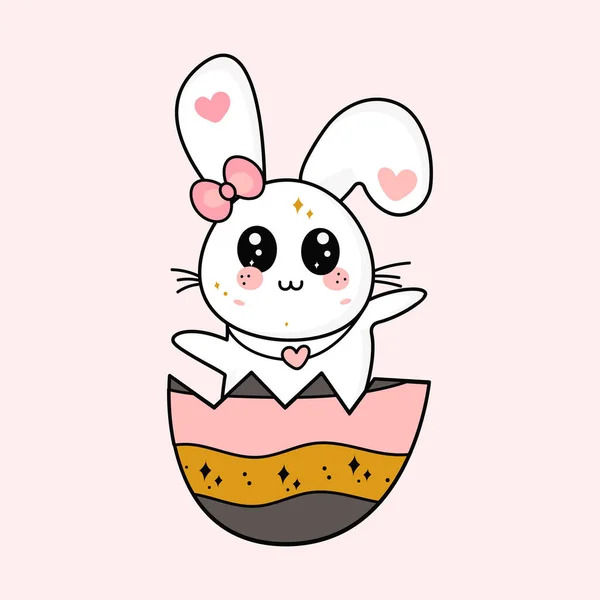 Lapin de Pâques dans le style vectoriel de dessin animé kawaii avec oeuf — Image vectorielle