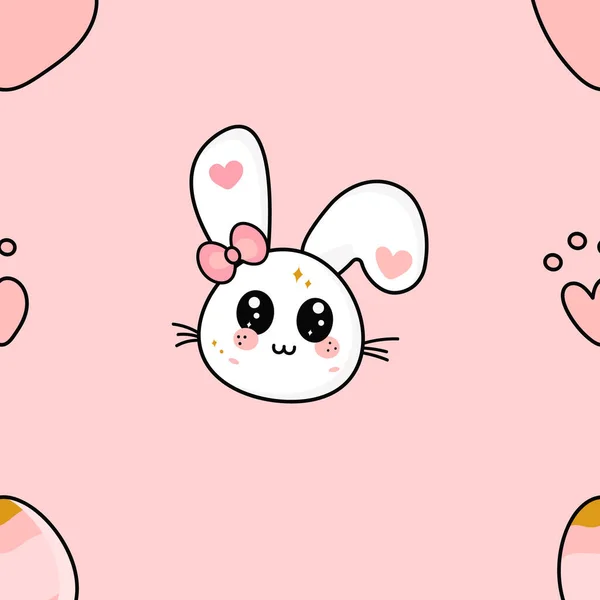 Mignon motif sans couture lapin kawaii, lapin de Pâques avec oeuf, coeurs, motif d'illustration vectorielle pour impression — Image vectorielle