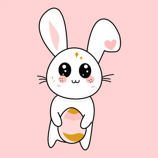 Conejito de Pascua en el estilo de dibujos animados vector kawaii con huevo — Archivo Imágenes Vectoriales