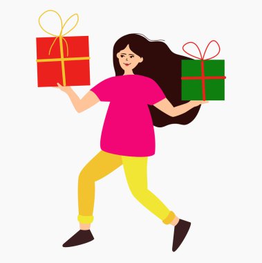 Çizgi filmdeki genç kadın sevgiyle karşılandı. Kız büyük bir sürpriz hazırlıyor. Vektör karakter illüstrasyonu