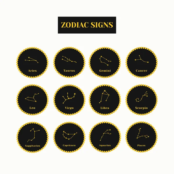 Zodiac işaretleri. Beyaz arka planda izole edilmiş siyah ve altın burçlar. Zodyak 'ın astrolojik sembolleri. Vedik Astrolojisi — Stok Vektör