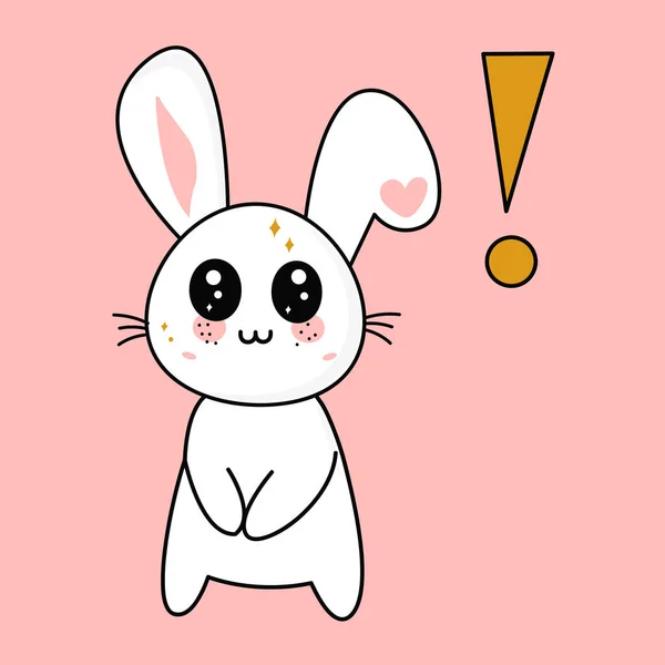Schattig kawaii konijntje en een vraagteken. het concept van een nieuw idee. vectorkawaii karakterillustratie. mascotte. — Stockvector