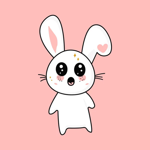 Mignon kawaii surpris petit lièvre est debout. Illustration vectorielle plate d'une icône de personnage du dessin animé kawaii. — Image vectorielle