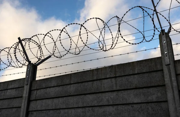 Silhouette Security Razor Wire Barbed Wire Top Panel Wall Blue — Stock Photo, Image