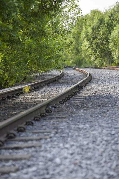 Baja Caída Las Vías Férreas Que Conducen Distancia — Foto de Stock