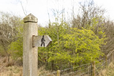 Lyme Staffordshire 'ın altındaki Apedale halk parkı Newcastle' daki ahşap patika direği.