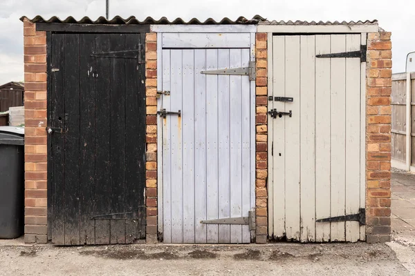 Vintage Coal Bunkers Multicoloured Weathered Doors — Fotografia de Stock