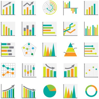 İş grafik simgeleri kümesi, vektör illüstrasyonu