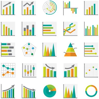 İş grafik simgeleri kümesi, vektör illüstrasyonu