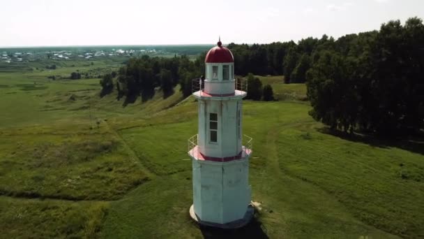 Drohnenflug Rund Den Leuchtturm Mit Einer Schönen Aussicht Auf Den — Stockvideo
