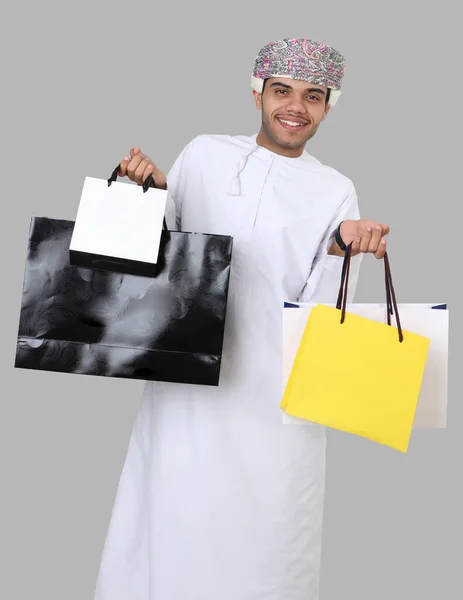 Homme Omanais Tenant Des Sacs Provisions — Photo