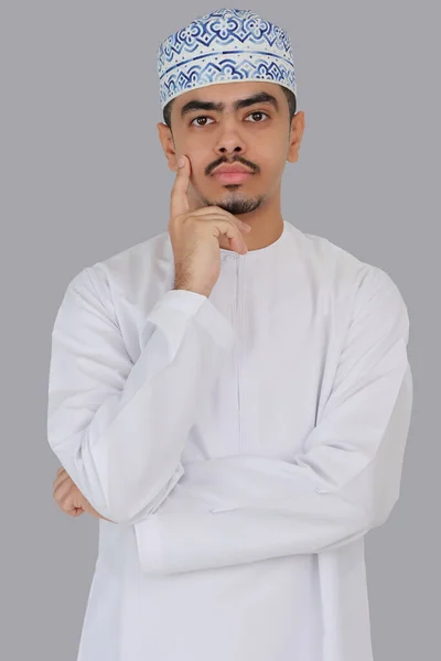 Omani Homem Empregado Fazendo Gesto Mão — Fotografia de Stock