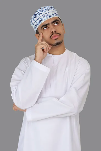 Omani Man Employee Making Thinking Gesture — Stock Photo, Image