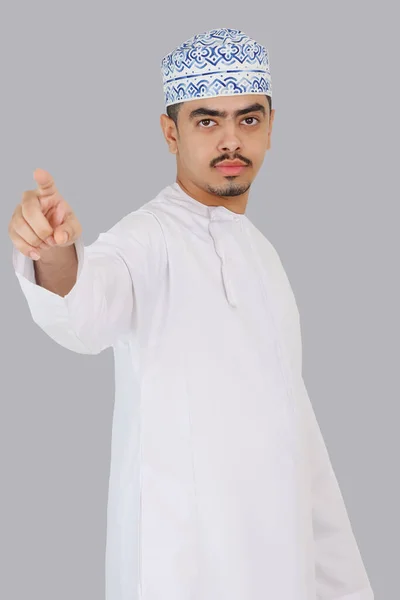Ománský Zaměstnanec Dělá Gesto Rukou — Stock fotografie