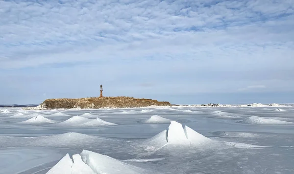 Old Military Iron Lighthouse Island Blue Sky — Stock Photo, Image