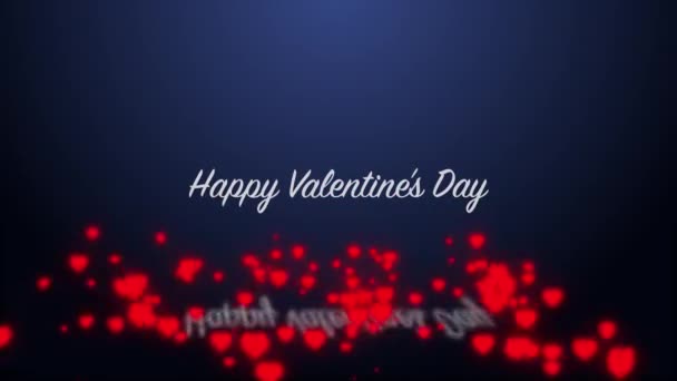 ダークブルーの背景に赤いハートのアニメーションとハッピーバレンタインデーのテキスト — ストック動画