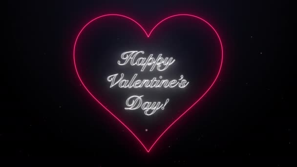 Gelukkige Valentijnsdag Tekst Neon Shape Heart — Stockvideo