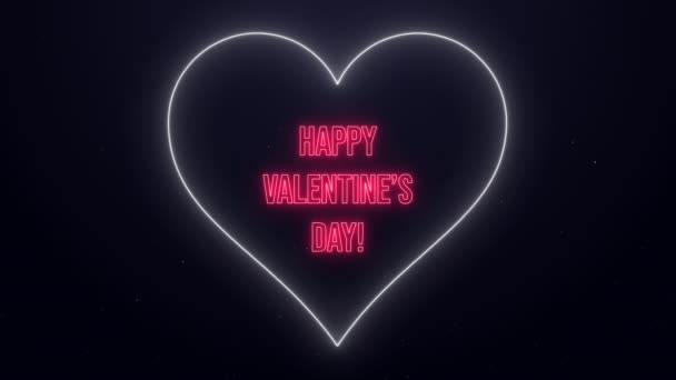 Neon Gelukkige Valentijnsdag Tekst Vorm Van Het Hart — Stockvideo