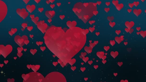 Día San Valentín Corazones Rojos Fondo Azul — Vídeos de Stock