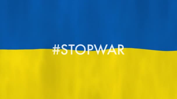 Hashtag Text Stop War Background Fluttering Ukraine Flag — Stock Video