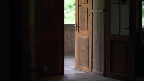 Old Wooden Open Door — стоковое видео