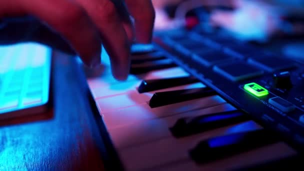 Musician Compose Music Playing Midi Keyboard — Vídeos de Stock