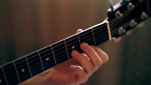 Musician Playing Acoustic Guitar Left Hand Shot — 비디오