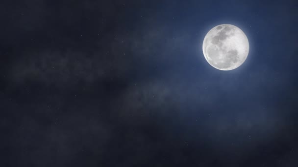 Animación Del Cielo Nocturno Con Luna Llena Estrellas Nubes — Vídeos de Stock