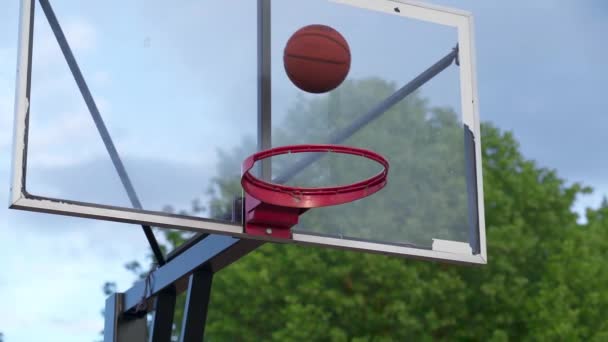 Ball Misses Basketball Hoop Slow Motion — Video