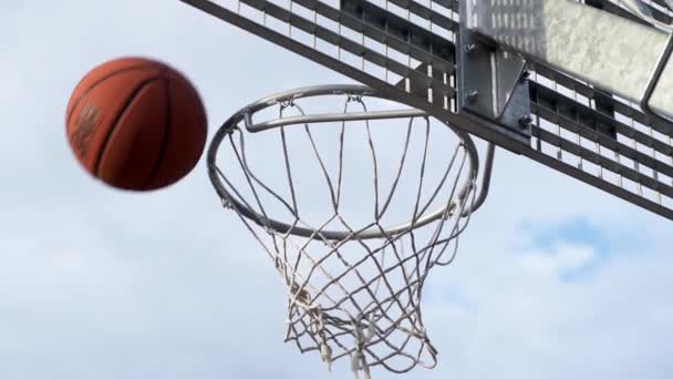 Ball Goes Basketball Hoop Slow Motion — Stock Video