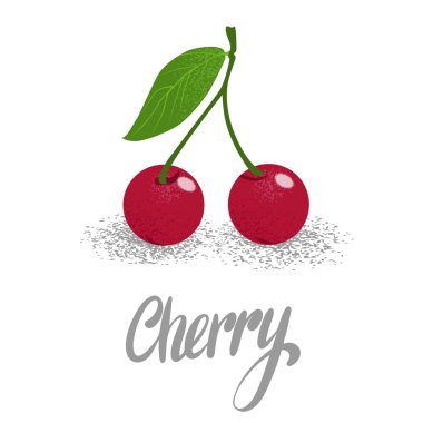 Kiraz, organik meyve ve böğürtlen, vejetaryenlik, bahçe vektör illüstrasyonunda vitaminler, vektör parçacıkları