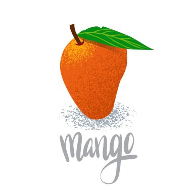 Mango, organik meyve, vejetaryenlik, bahçe vektör illüstrasyonunda vitaminler, vektör parçacıkları.