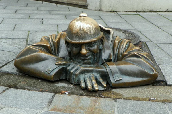 Bratislava Slovakia Rybarska Brana Statue Man Work — Stockfoto