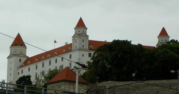 斯洛伐克布拉迪斯拉发 布拉迪斯拉发城堡 从多瑙河堤岸看 — 图库照片