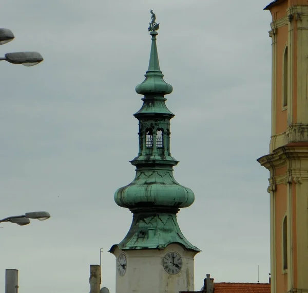 Bratislava Slovakia Michael Gate Bell Tower Spire Clock Cathedral — Stok fotoğraf