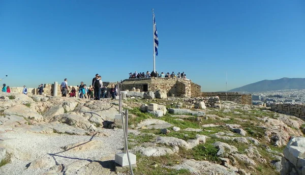 Greece Athens Acropolis National Flag Observation Deck — Stok fotoğraf