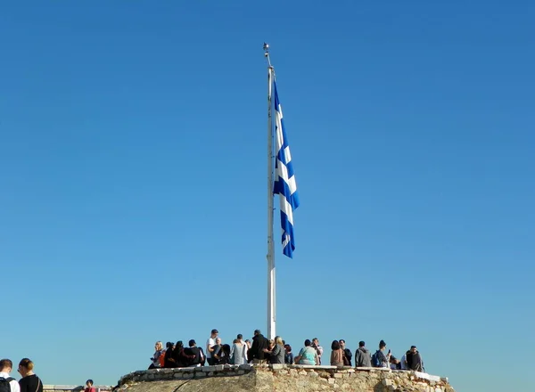 Greece Athens Acropolis National Flag Observation Deck — Fotografia de Stock