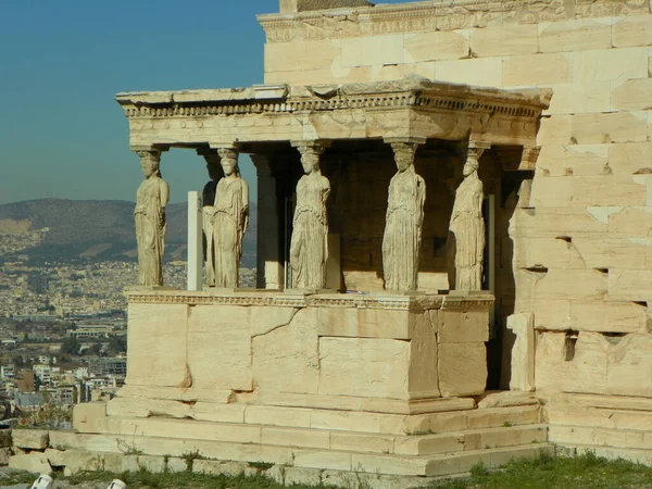Řecko Atény Akropole Karyatidy Chrámu Erechteion — Stock fotografie